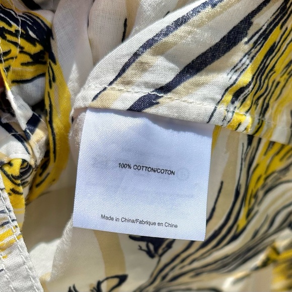 TORY BURCH Brigitte Yellow Wheat Print Roll Tab Sleeve Signature Blouse Sz 0 Top - Picture 7 of 7